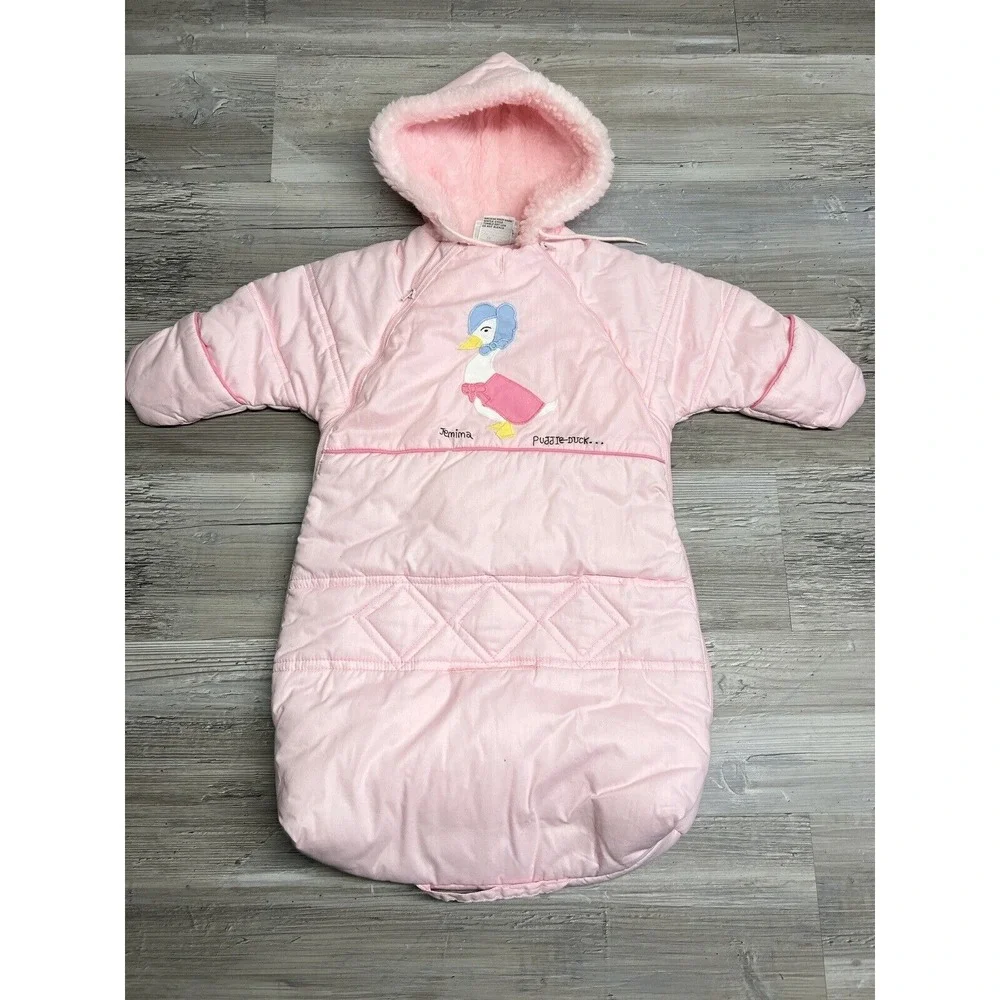 Vintage Baby Winter Coat Snow Suit Beatrix Potter Quiltex Pink Hooded Zip Up